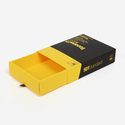 Custom Eco-friendly Matte Yellow Storage Electronic Product Paper Slide Drawer Boxes Sponge Matt Lamination Embossed for Thin
