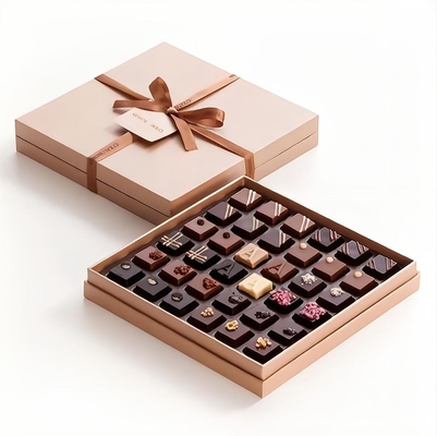 Customizable for Champagne Gold Bow Triangle Base Lid Sponge Lined Wedding Gift Boxes for Chocolate Treat Candy Guest Gifts