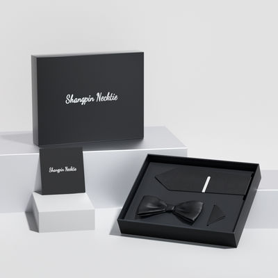 Outlet Paper Bow Tie Necktie Pin Gift Set Box Package Wholesale Logo Tie Gift Set Men Bow Paper Packaging Box for Tie
