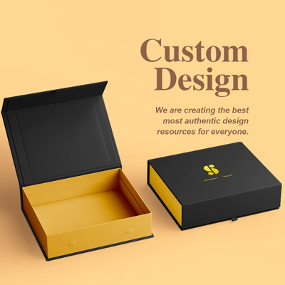 Custom Black/Yellow Logo Luxury Recyclable Folding Magnet Gift Box Skincare Hard Cardboard Packaging Sponge Recycled Materials