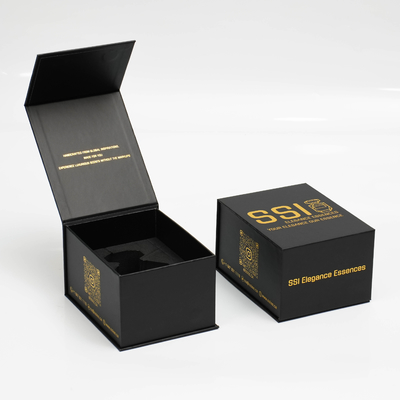 Custom Black/Yellow Logo Luxury Recyclable Folding Magnet Gift Box Skincare Hard Cardboard Packaging Sponge Recycled Materials