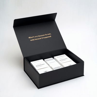 Custom Black/Yellow Logo Luxury Recyclable Folding Magnet Gift Box Skincare Hard Cardboard Packaging Sponge Recycled Materials