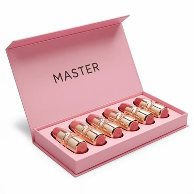Luxury Cosmetic Gift Box Embossed Gold Stamping Small Business Magnetic Packing Rectangle Lipstick Set Lip Recycled Materials