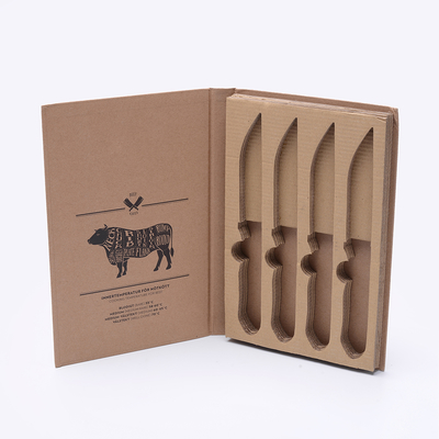 High-End Custom Logo Printed Recycle Kraft Paper Corrugated Cardboard Knife Box Sponge Liner Kitchen Knife Packaging Box