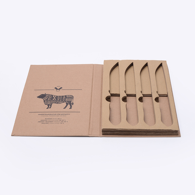 High-End Custom Logo Printed Recycle Kraft Paper Corrugated Cardboard Knife Box Sponge Liner Kitchen Knife Packaging Box
