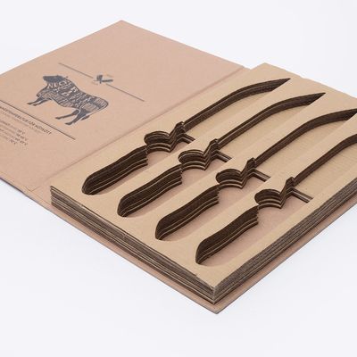 High-End Custom Logo Printed Recycle Kraft Paper Corrugated Cardboard Knife Box Sponge Liner Kitchen Knife Packaging Box