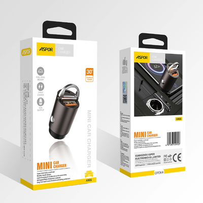 Custom Printed 3C Product Packaging Paper Box with Hook Spot UV Car Charger USB-Customized Logo and Brand Embossed Printing