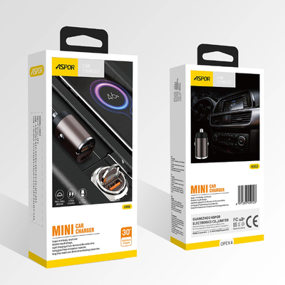 Custom Printed 3C Product Packaging Paper Box with Hook Spot UV Car Charger USB-Customized Logo and Brand Embossed Printing