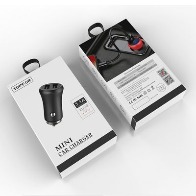 Custom Printed 3C Product Packaging Paper Box with Hook Spot UV Car Charger USB-Customized Logo and Brand Embossed Printing