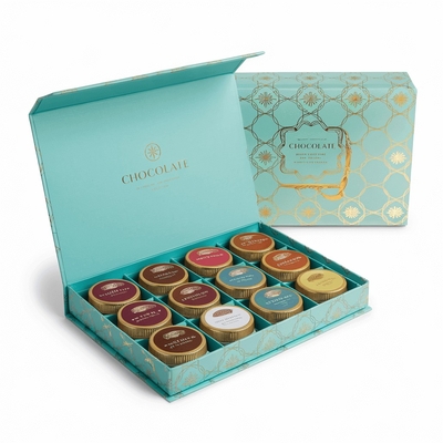 Custom Luxury Magnetic Empty Rigid Packaging Boxes for Muslim Eid Mubarak for Truffle Chocolate Baklava Dates Featuring Sponge