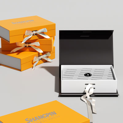 Custom Logo Folding Gift Box Magnetic Closure Black Flap Ribbon Embossed Waterproof for Packaging Shoe for Cardboard Paper
