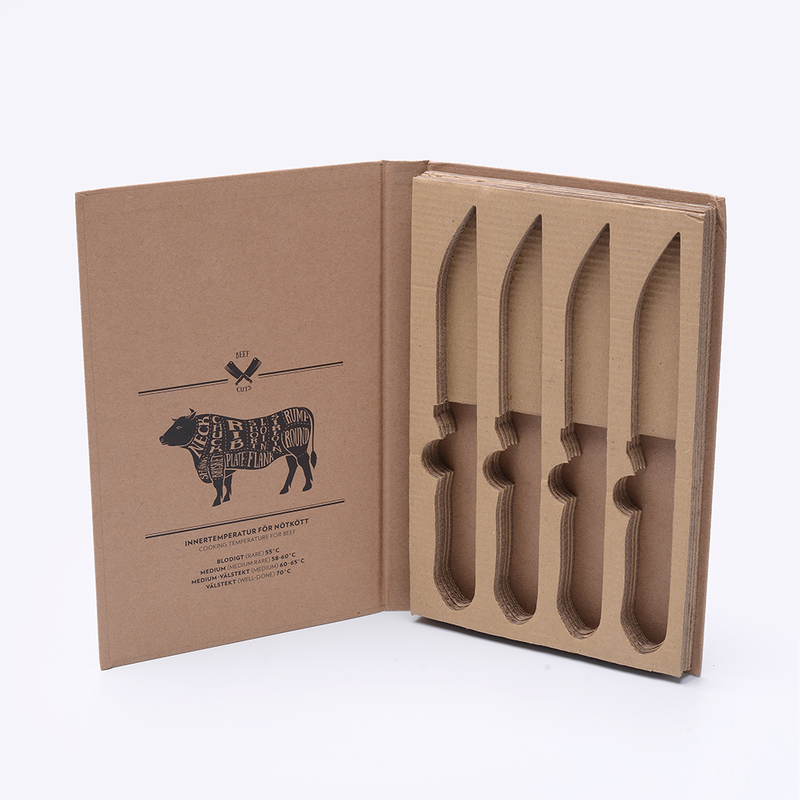 High-End Custom Logo Printed Recycle Kraft Paper Corrugated Cardboard Knife Box Sponge Liner Kitchen Knife Packaging Box