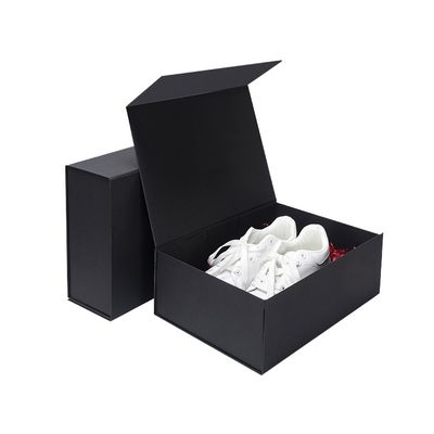 Custom Logo Folding Gift Box Magnetic Closure Black Flap Ribbon Embossed Waterproof for Packaging Shoe for Cardboard Paper